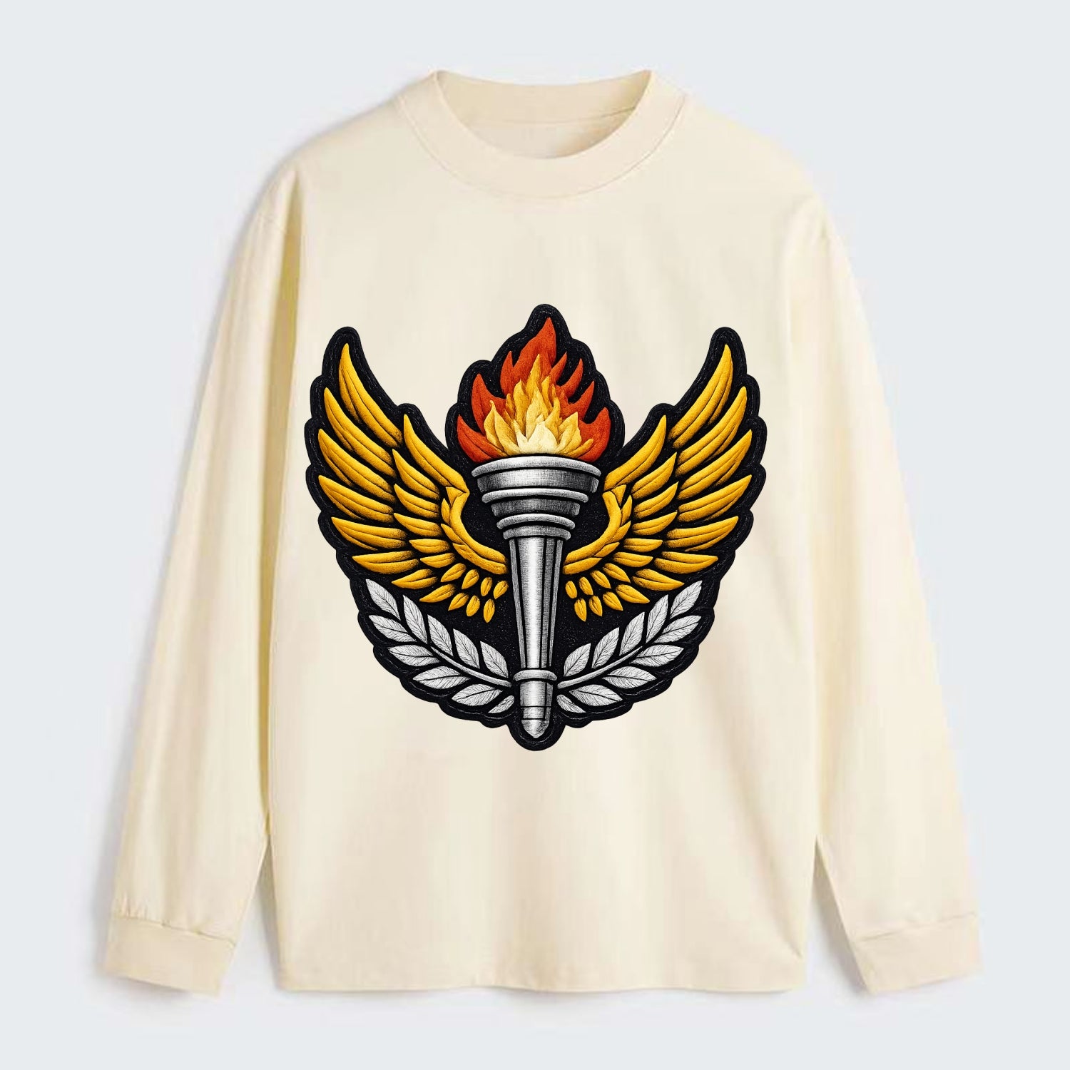 Embroidered patch design - TRACK AND FIELD TORCH - Olympic style torch - Classic Long Sleeve Shirt - Beige
