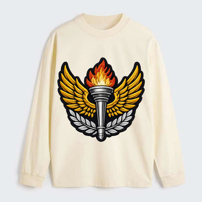 Embroidered patch design - TRACK AND FIELD TORCH - Olympic style torch - Classic Long Sleeve Shirt - Beige