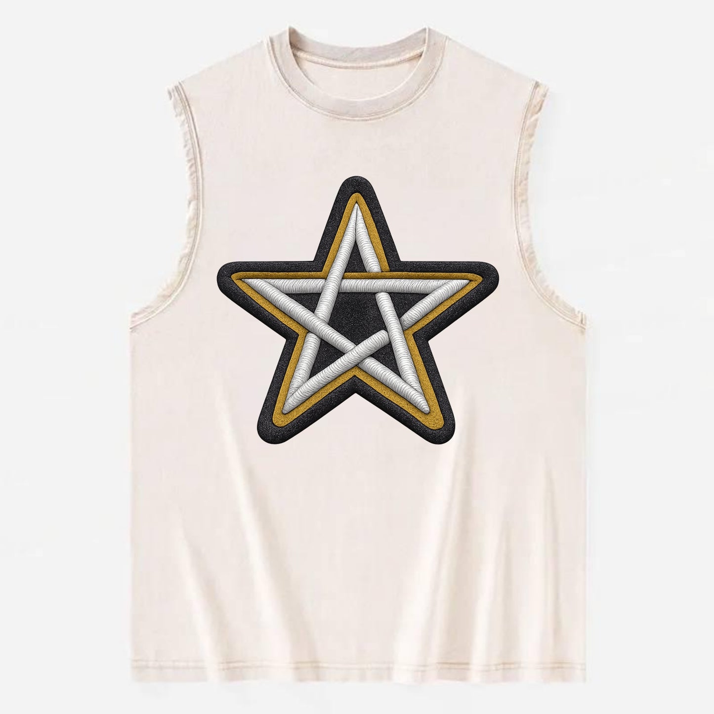 PENTAGRAM STAR - five point star in silver , protection - Vintage Washed Tank - Beige