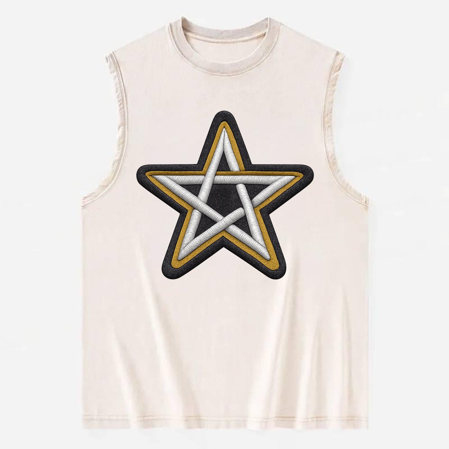 PENTAGRAM STAR - five point star in silver , protection - Vintage Washed Tank - Beige