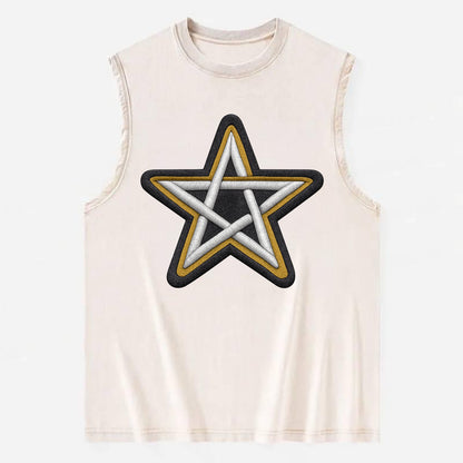 PENTAGRAM STAR - five point star in silver , protection - Vintage Washed Tank - Beige
