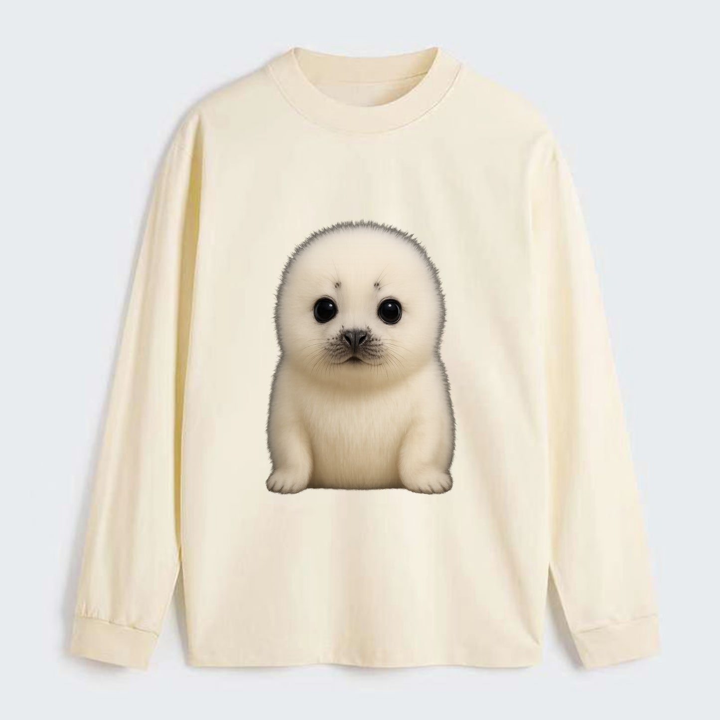 Baby Harp Seal - pure white fluffy fur, enormous dark eyes, - Classic Long Sleeve Shirt - Beige