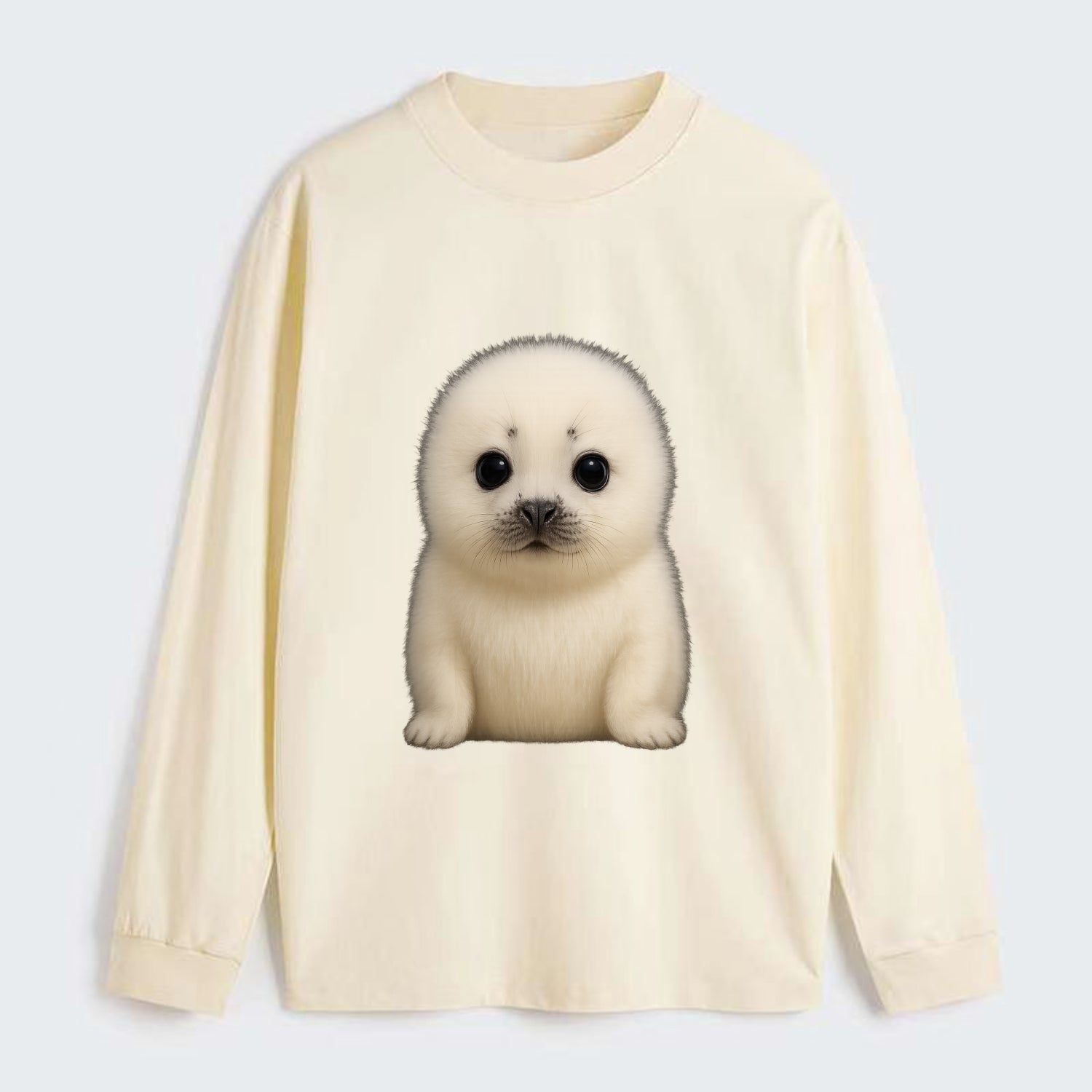 Baby Harp Seal - pure white fluffy fur, enormous dark eyes, - Classic Long Sleeve Shirt - Beige