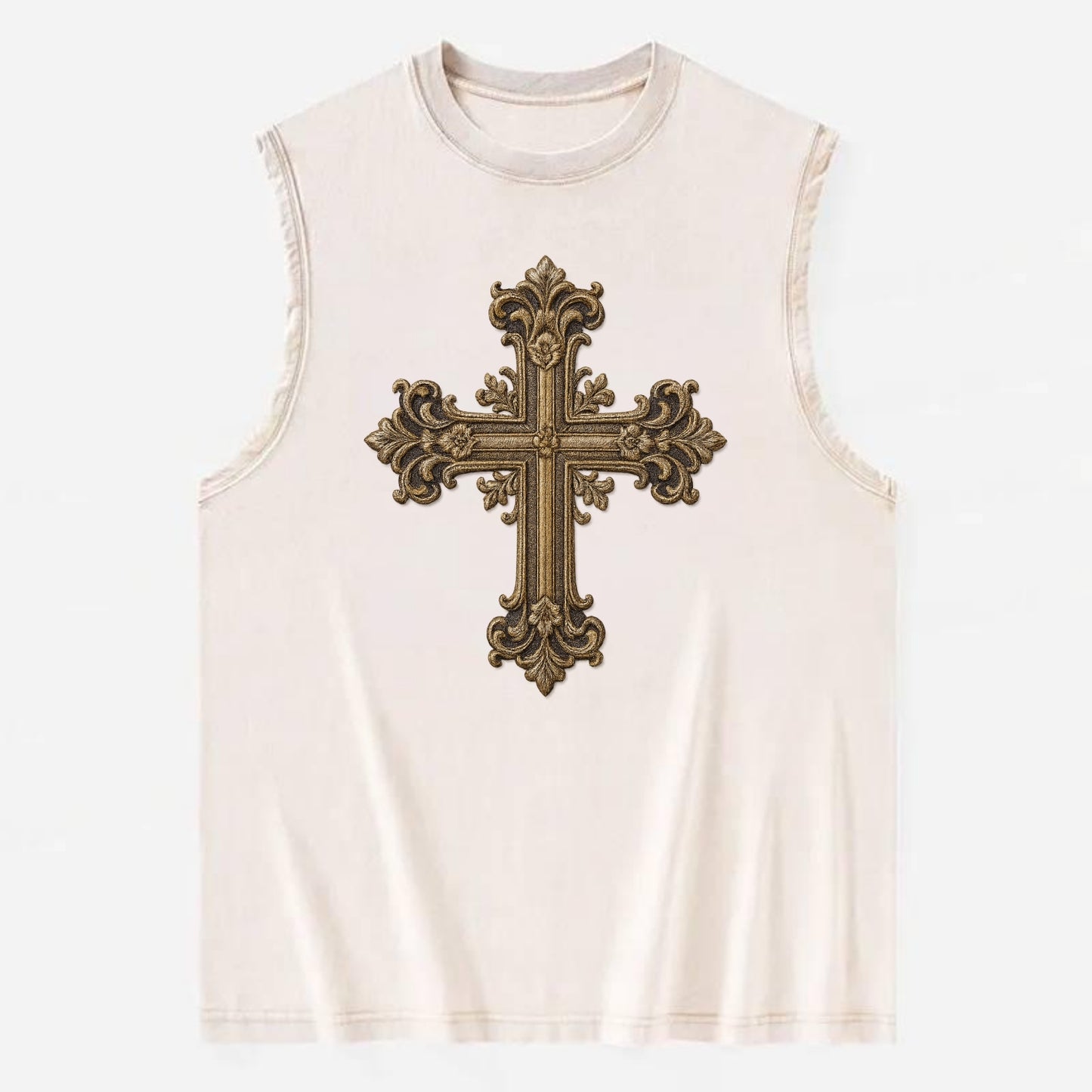 Victorian Cross  - Vintage Washed Tank - Beige