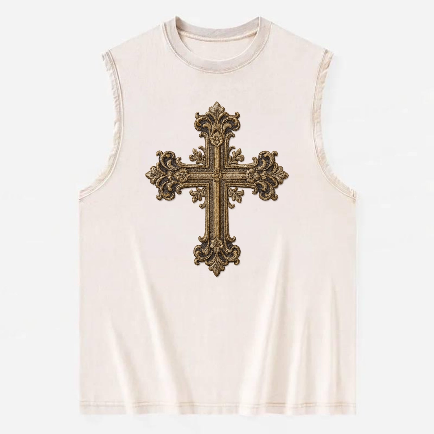 Victorian Cross  - Vintage Washed Tank - Beige