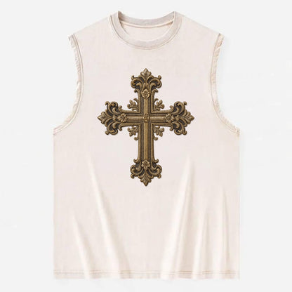 Victorian Cross  - Vintage Washed Tank - Beige