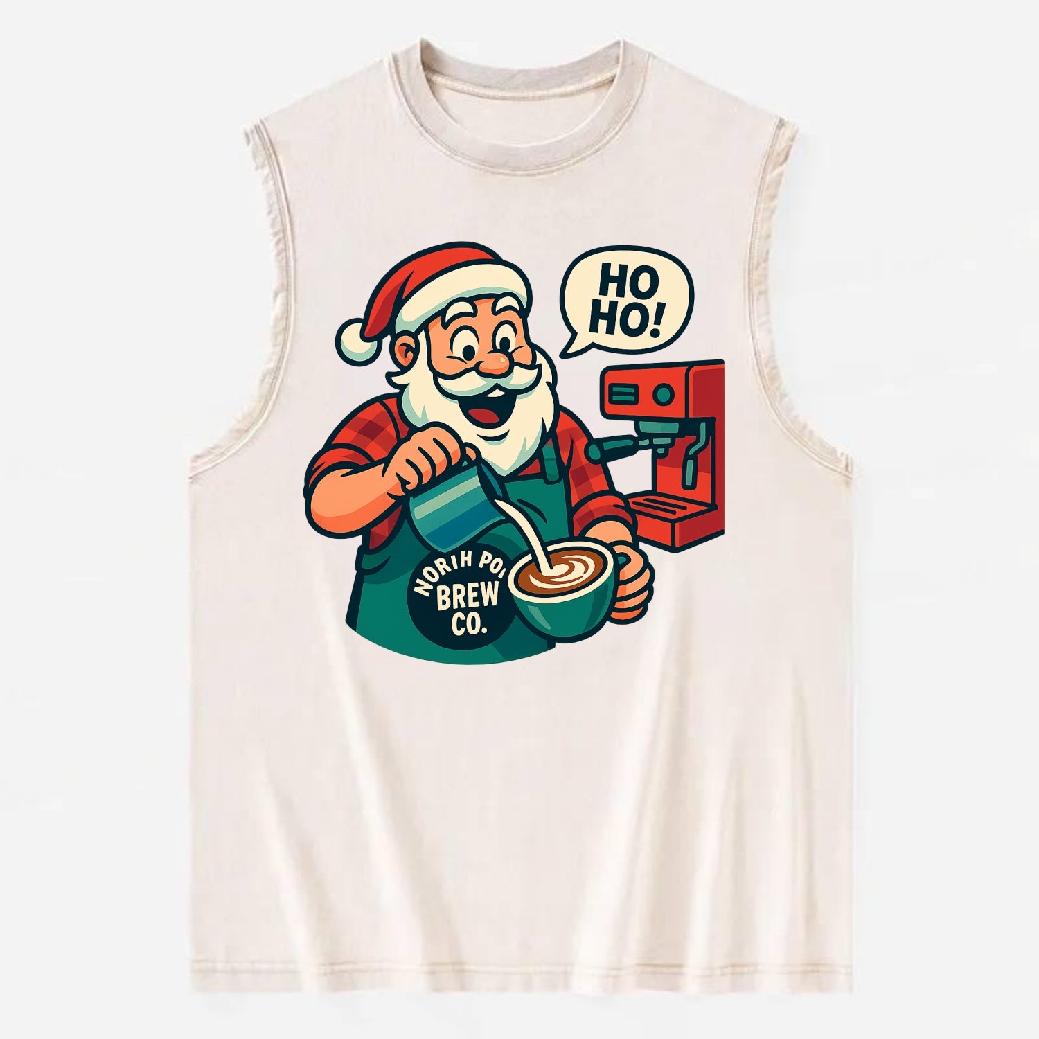 Santa Barista - Vintage Washed Tank - Beige