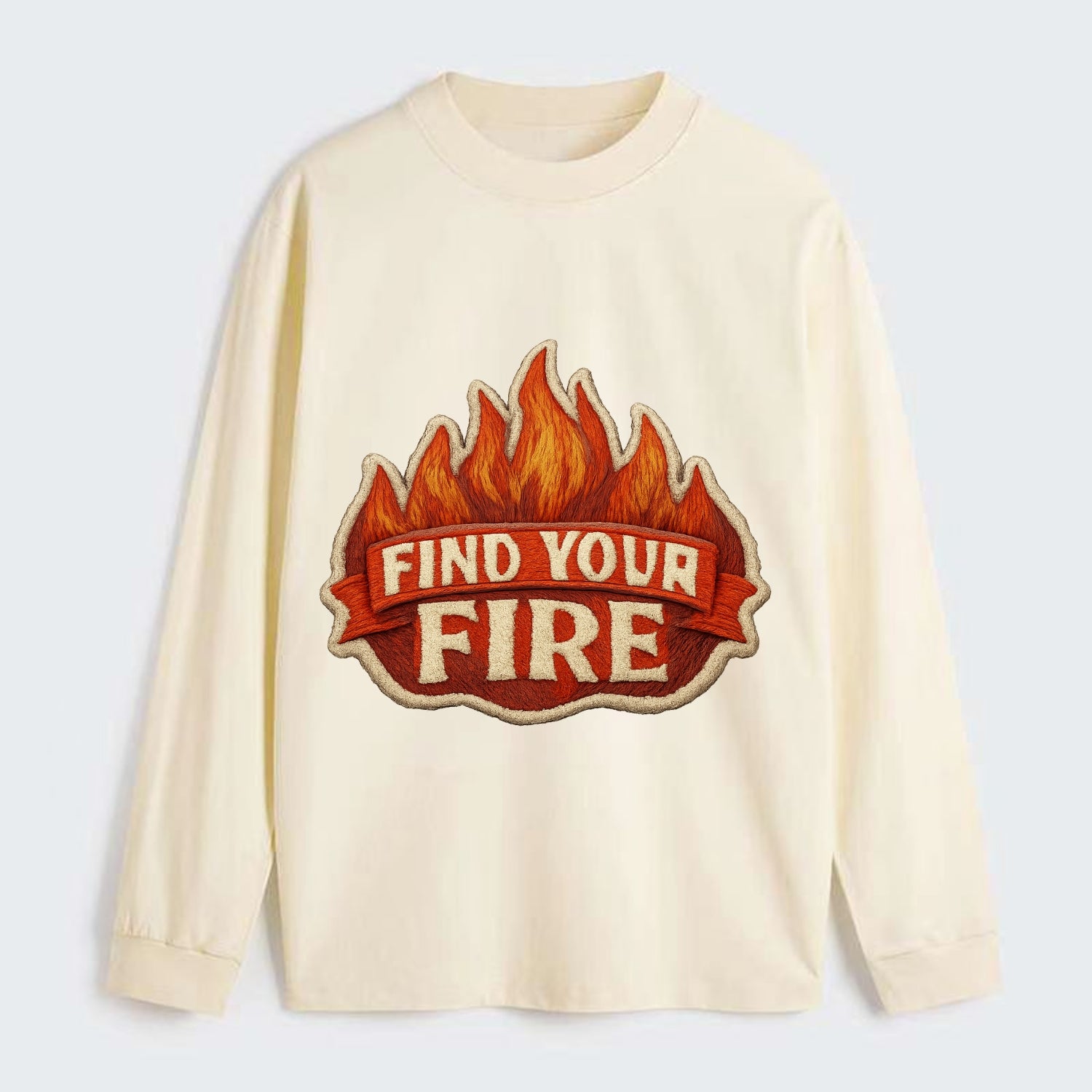 FIND YOUR FIRE - flames with text in orange , passion - Classic Long Sleeve Shirt - Beige