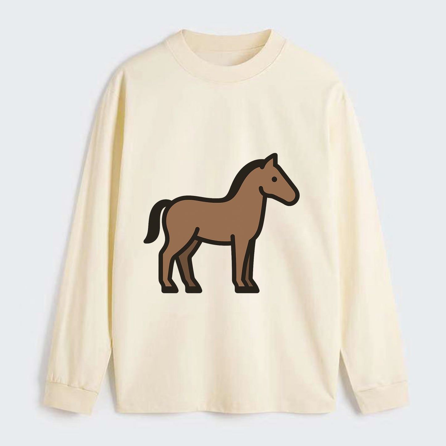 Horse - Brown standing pose flat side profile - Classic Long Sleeve Shirt - Beige