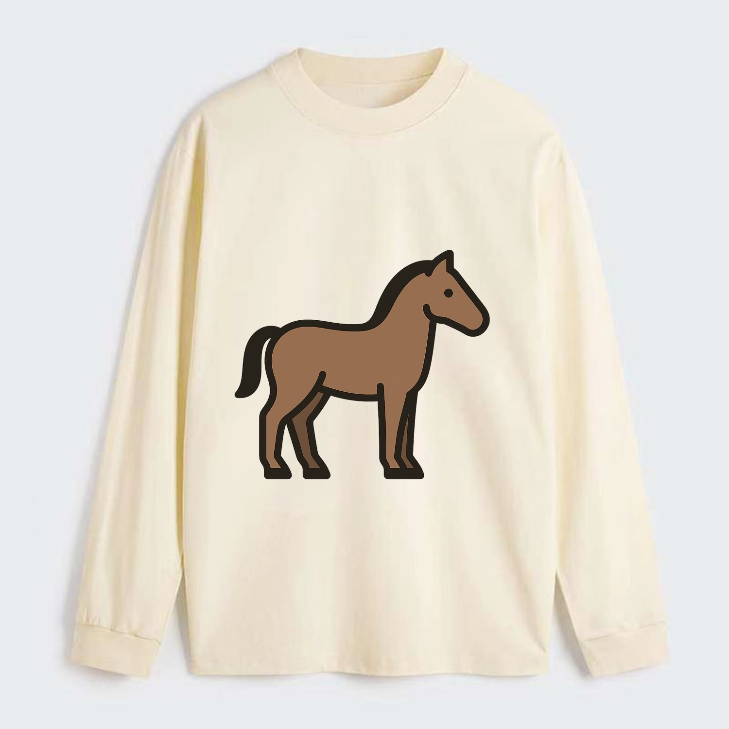 Horse - Brown standing pose flat side profile - Classic Long Sleeve Shirt - Beige