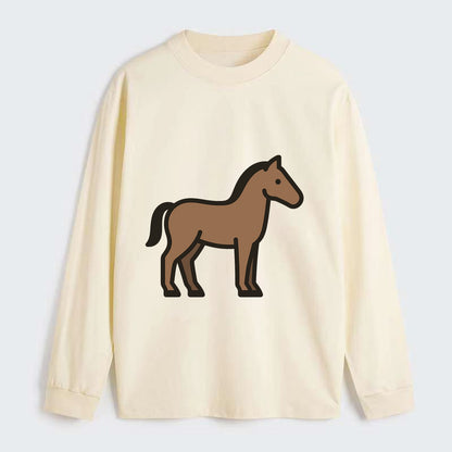 Horse - Brown standing pose flat side profile - Classic Long Sleeve Shirt - Beige