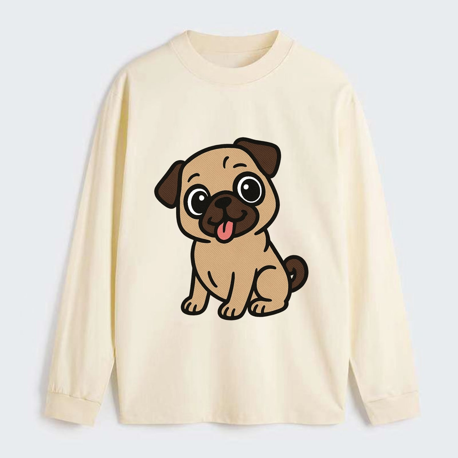 Pug - Tilted head with tongue out - Classic Long Sleeve Shirt - Beige