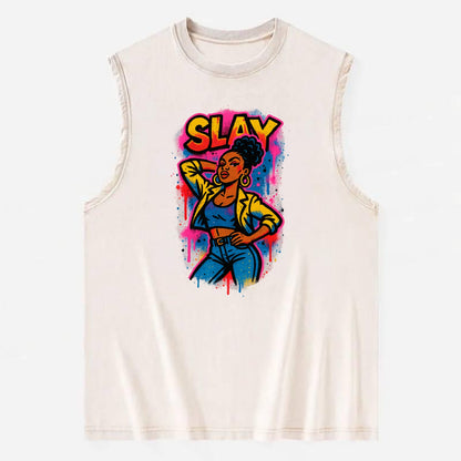 Empowered figure striking confident pose - "slay" culture, fierce and - Vintage Washed Tank - Beige