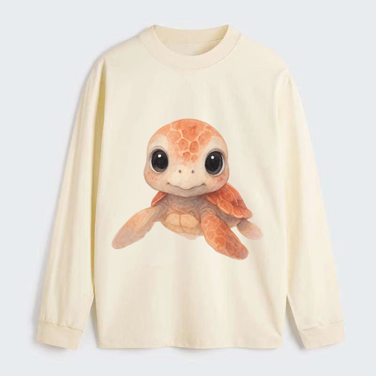 Baby Loggerhead Turtle - reddish-brown shell, big round dark eyes, - Classic Long Sleeve Shirt - Beige