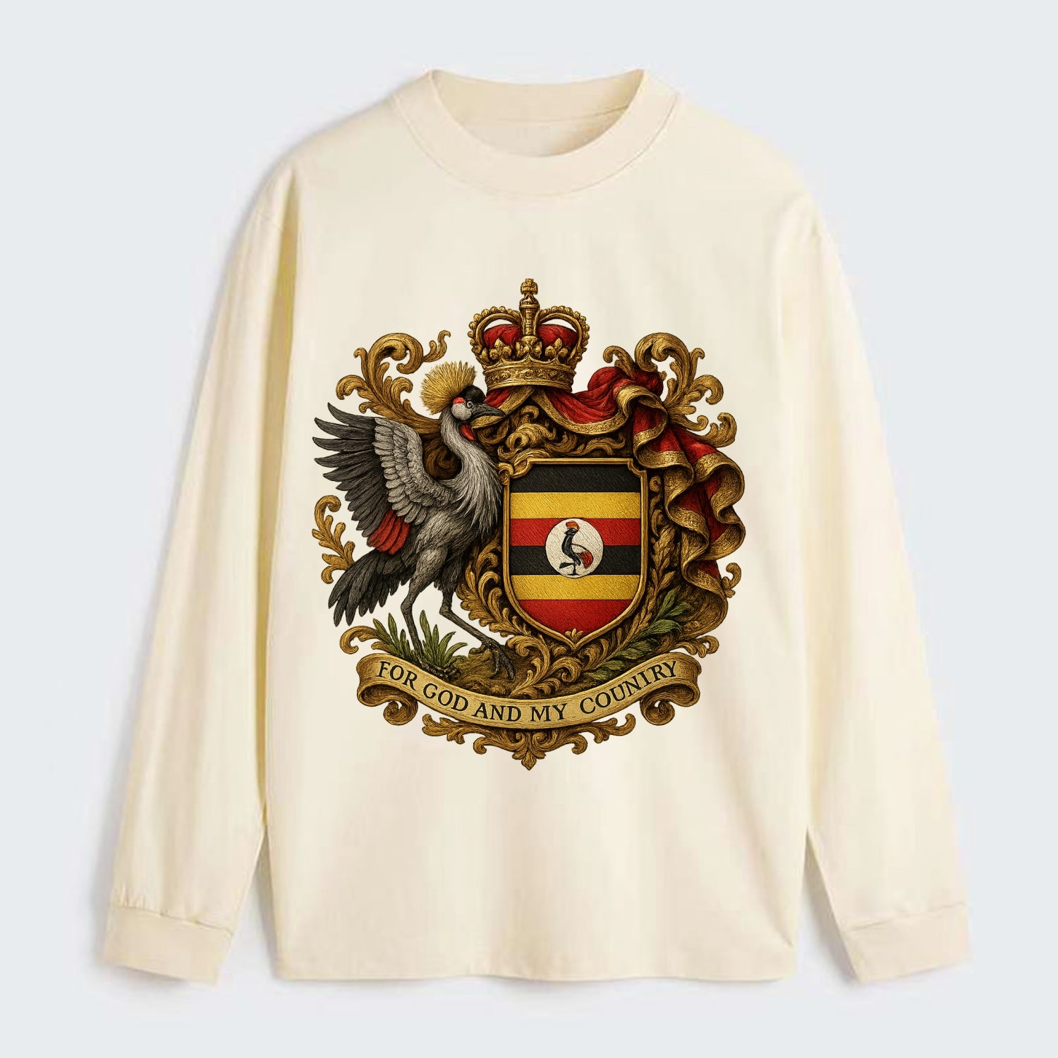 Uganda Crested Crane Emblem - Classic Long Sleeve Shirt - Beige