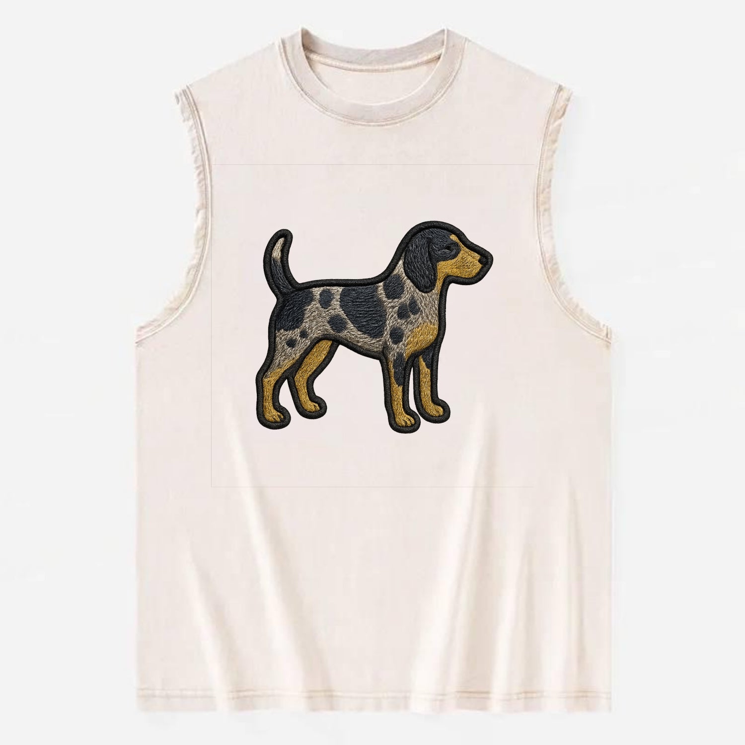 Bluetick Coonhound - Trendy spotted hound logo with prominent black border - Vintage Washed Tank - Beige