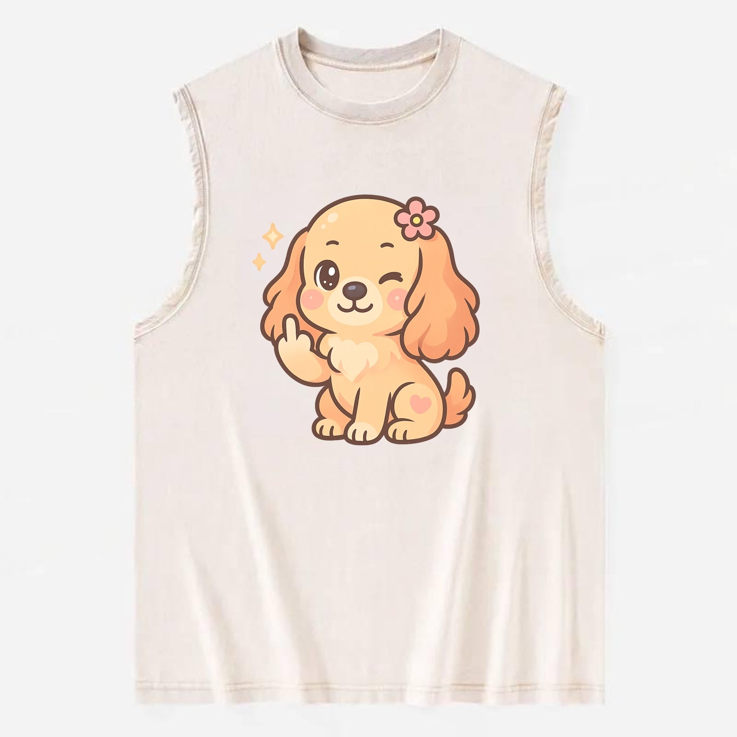 Cocker Spaniel with long wavy ears, gentle face, paw flipping off - Vintage Washed Tank - Beige