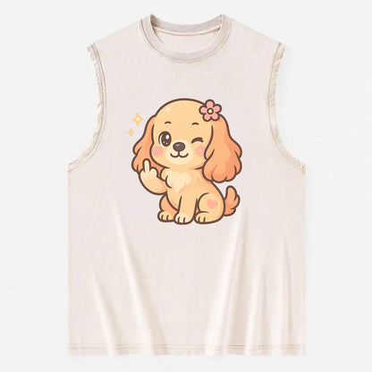 Cocker Spaniel with long wavy ears, gentle face, paw flipping off - Vintage Washed Tank - Beige