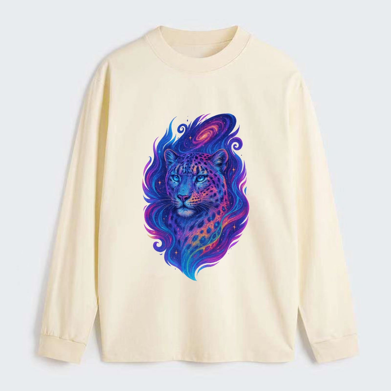 Majestic snow leopard with rainbow gradient spots, crystalline flowing - Classic Long Sleeve Shirt - Beige