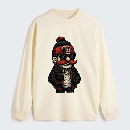 Lubbock Raider wearing Texas Tech beanie with guns up patch - Classic Long Sleeve Shirt - Beige