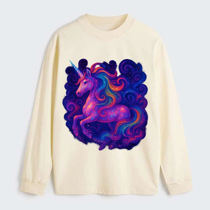 Magical unicorn with flowing rainbow gradient mane, iridescent horn - Classic Long Sleeve Shirt - Beige