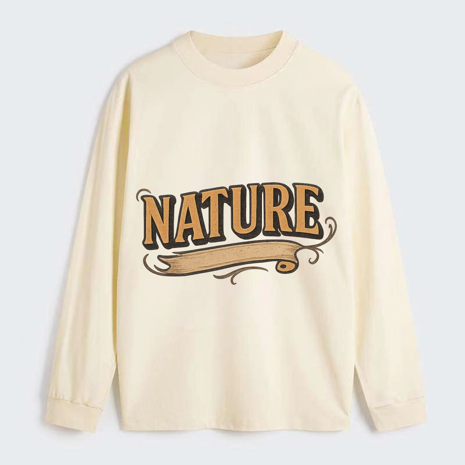Bold typography design - "NATURE" - natural world, organic - Classic Long Sleeve Shirt - Beige