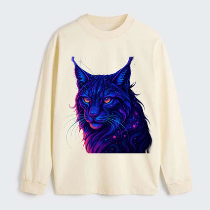 Stealthy lynx with ear tufts forming constellation patterns, nebula - Classic Long Sleeve Shirt - Beige