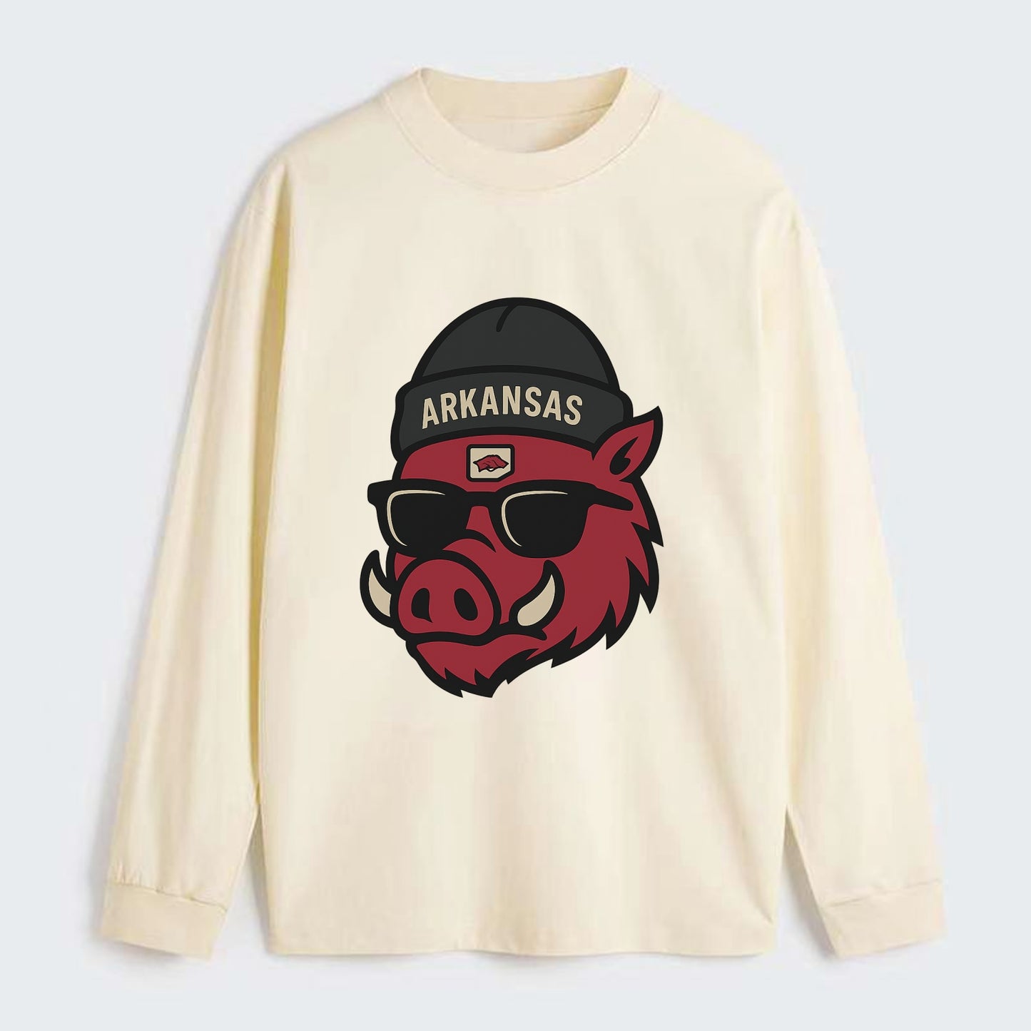 Fayetteville Razorback wearing Arkansas beanie with hog patch - Classic Long Sleeve Shirt - Beige