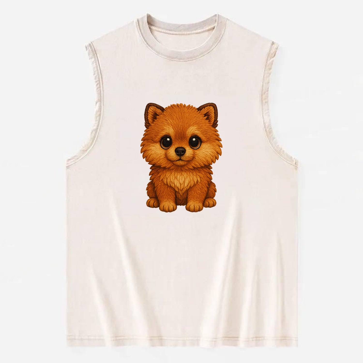 Baby Pomeranian Puppy - fluffy orange ball, fox face, tiny body, bright eyes, - Vintage Washed Tank - Beige
