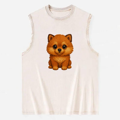 Baby Pomeranian Puppy - fluffy orange ball, fox face, tiny body, bright eyes, - Vintage Washed Tank - Beige
