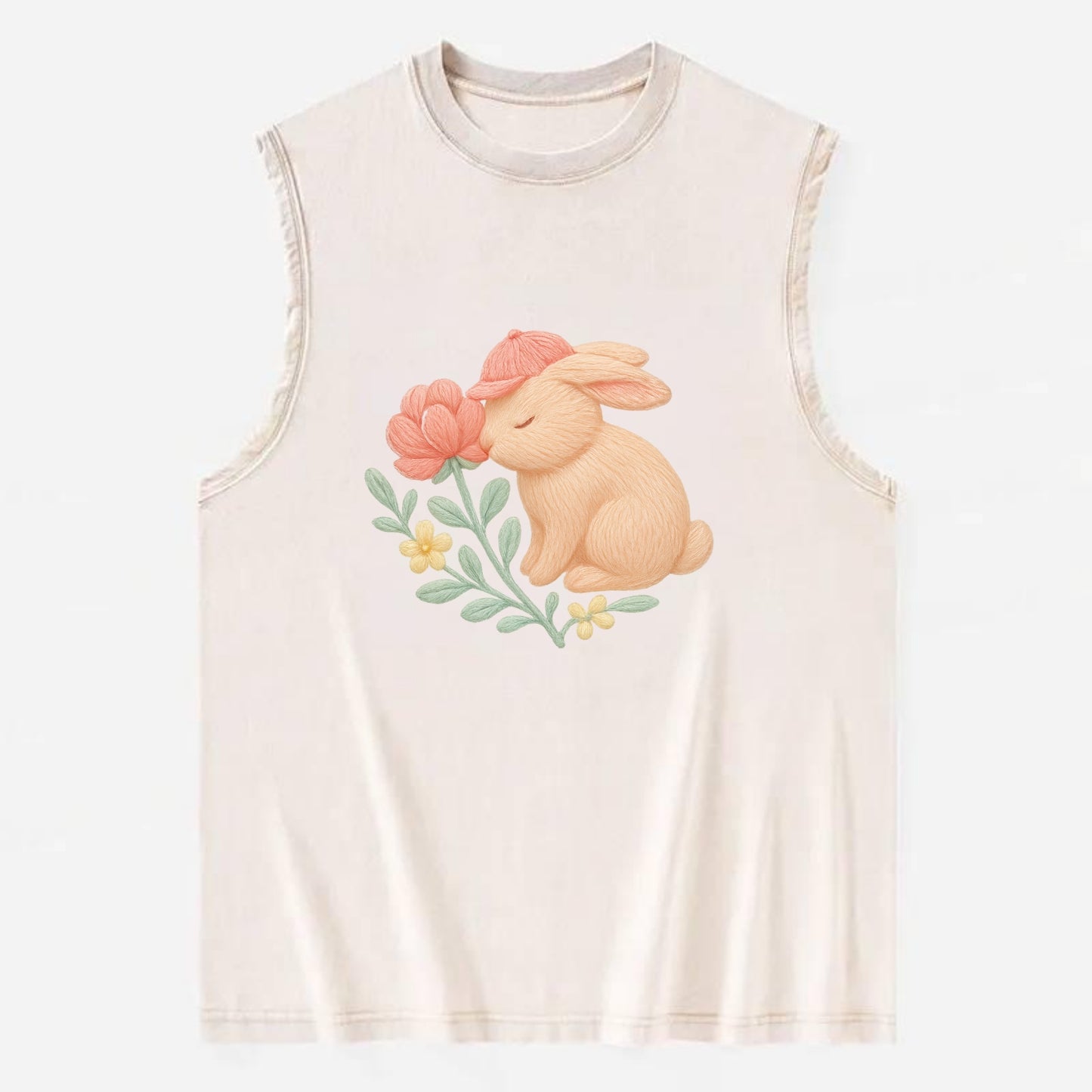 Peach Bunny - Vintage Washed Tank - Beige