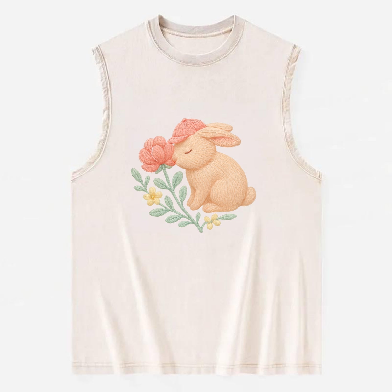 Peach Bunny - Vintage Washed Tank - Beige