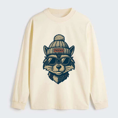 Arizona Ringtail wearing Phoenix beanie with pom pom and wayfarer - Classic Long Sleeve Shirt - Beige
