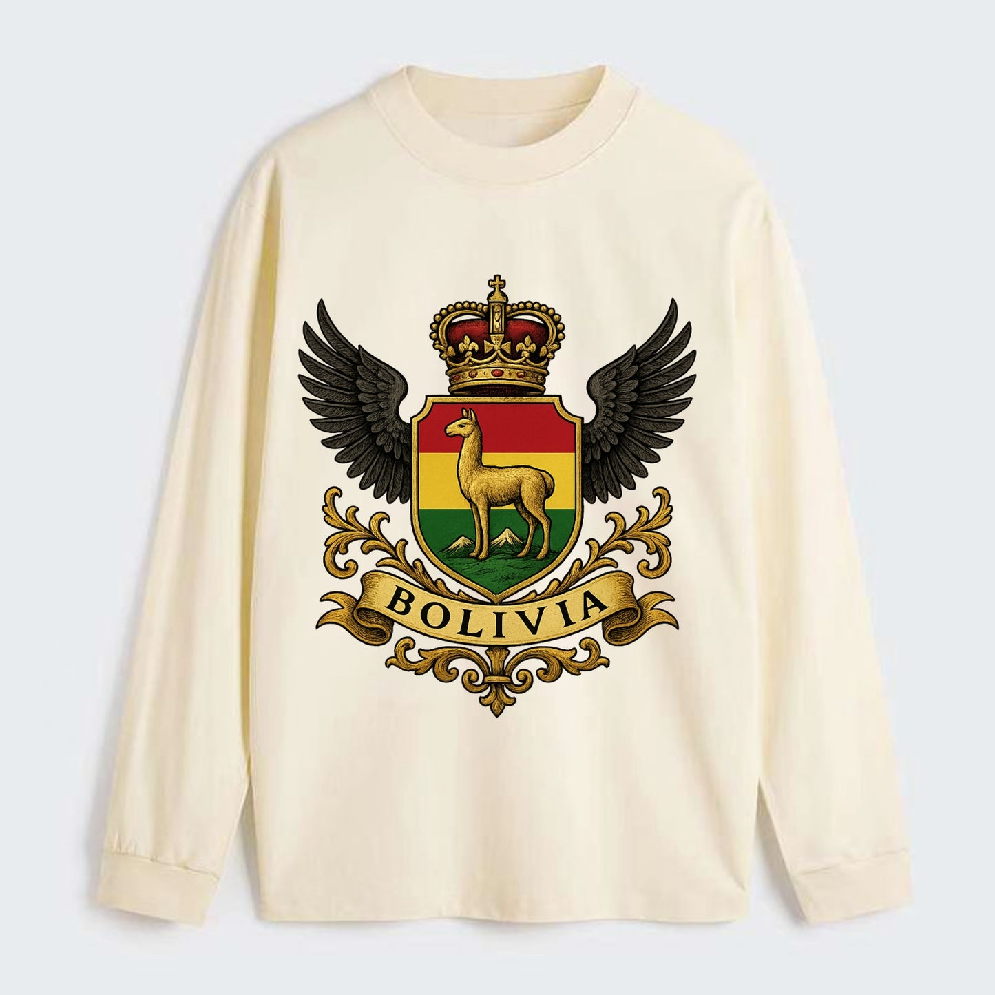 Bolivia Llama Emblem  - Classic Long Sleeve Shirt - Beige