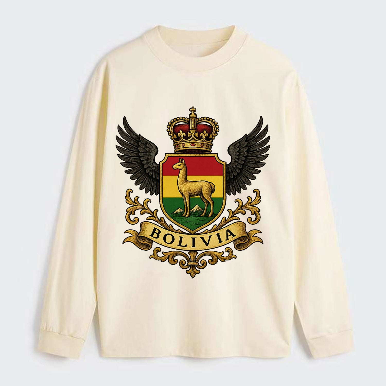 Bolivia Llama Emblem  - Classic Long Sleeve Shirt - Beige