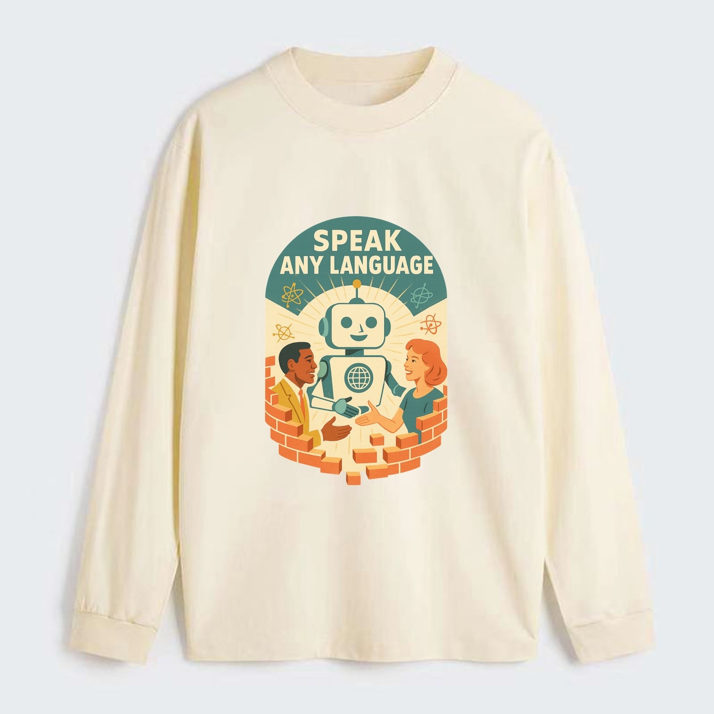Language learning AI breaking down barriers - "Speak Any Language" - - Classic Long Sleeve Shirt - Beige