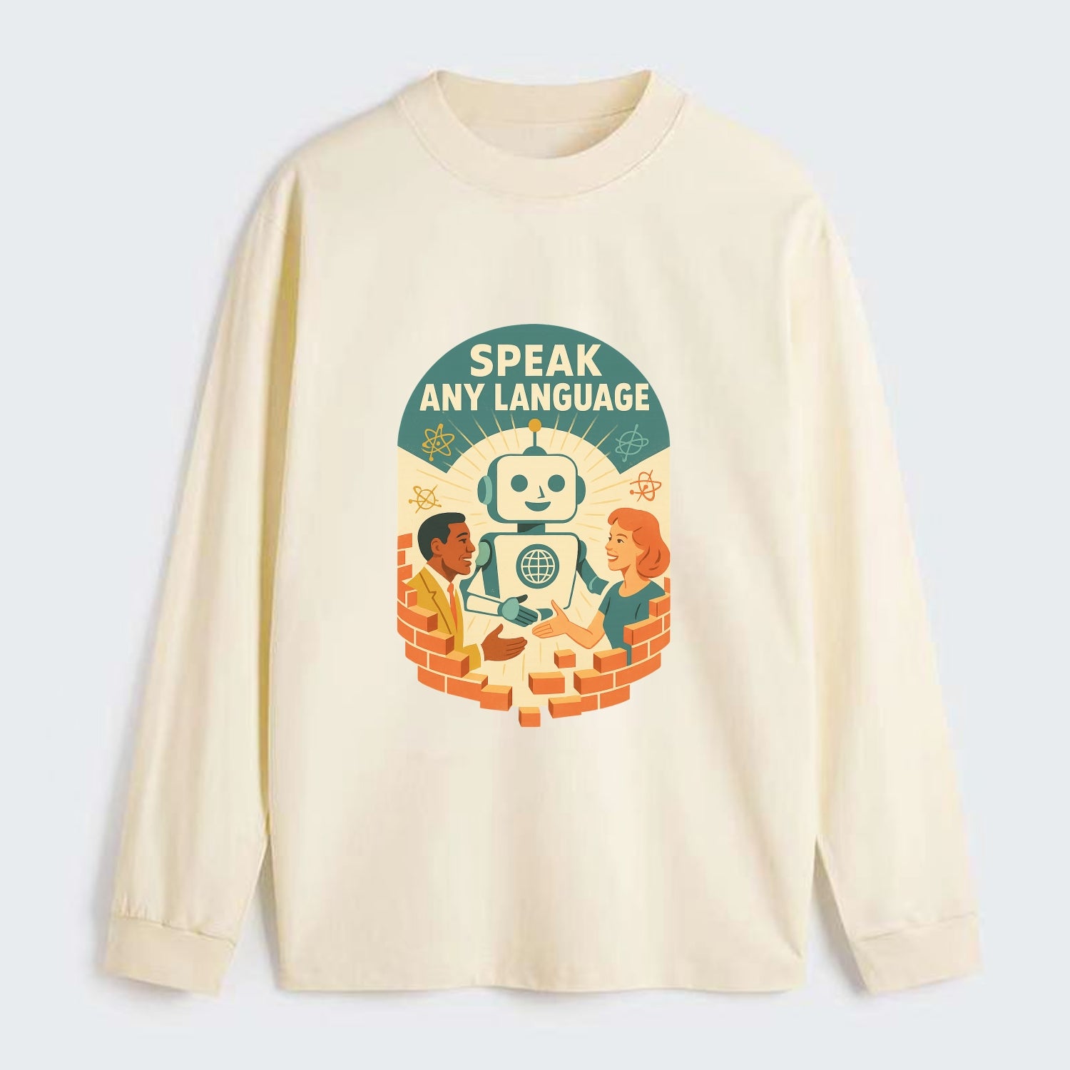 Language learning AI breaking down barriers - "Speak Any Language" - - Classic Long Sleeve Shirt - Beige