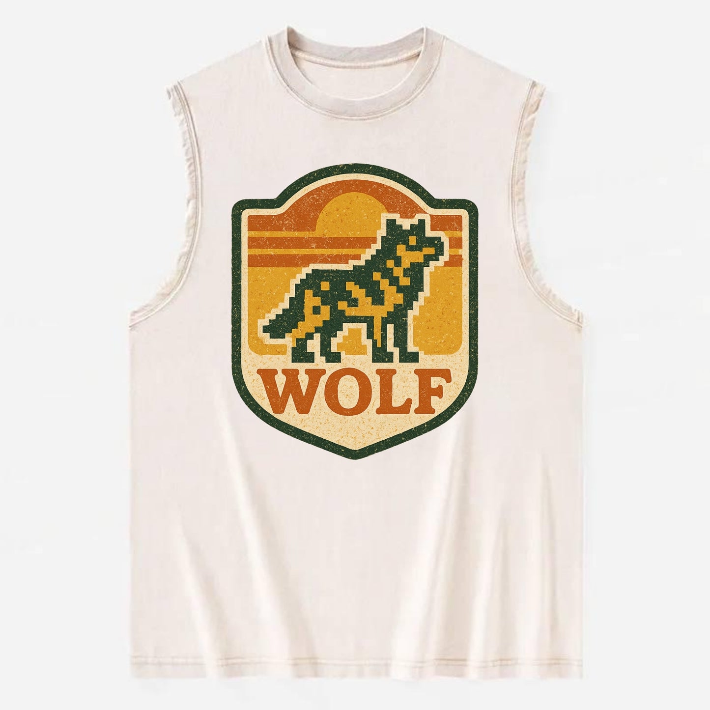 Digital Pixel Wolf  - Vintage Washed Tank - Beige