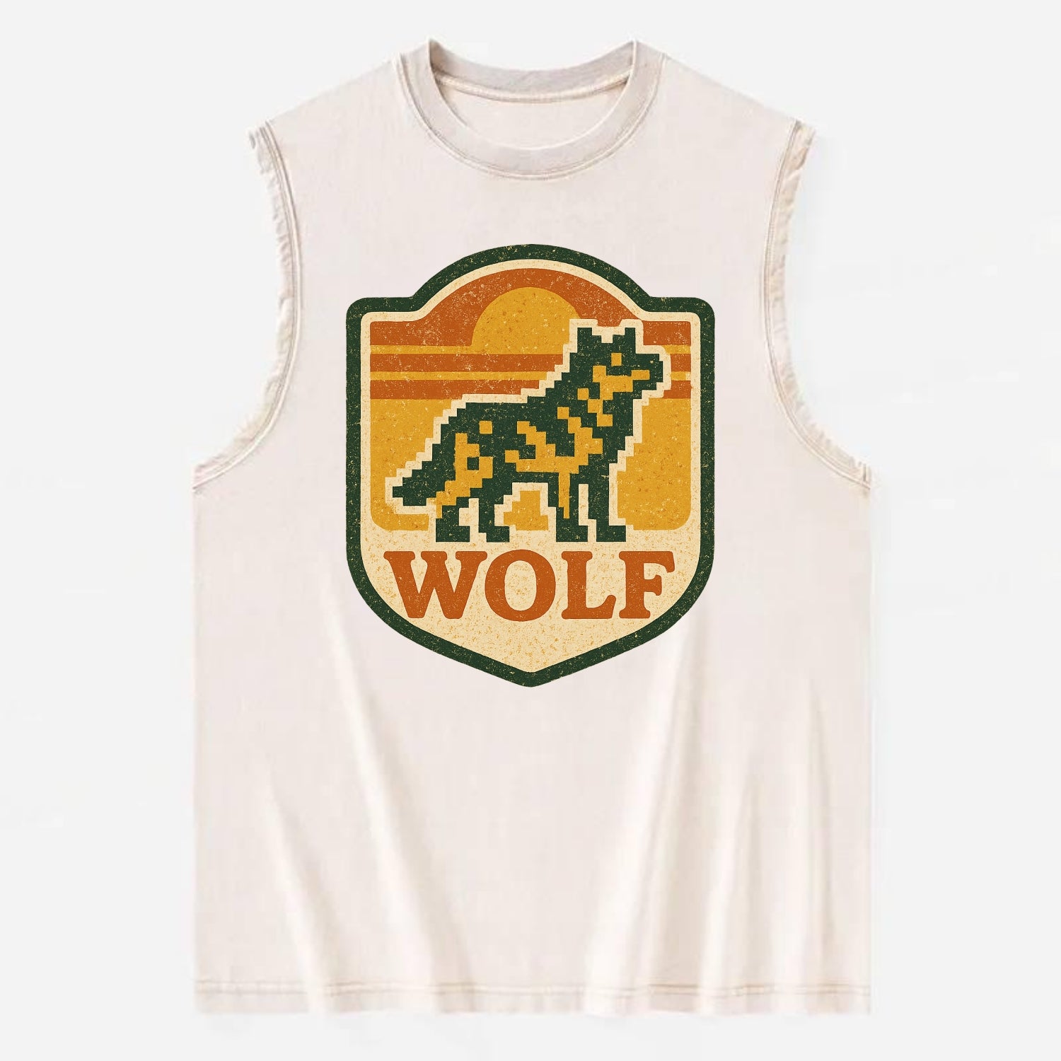 Digital Pixel Wolf  - Vintage Washed Tank - Beige