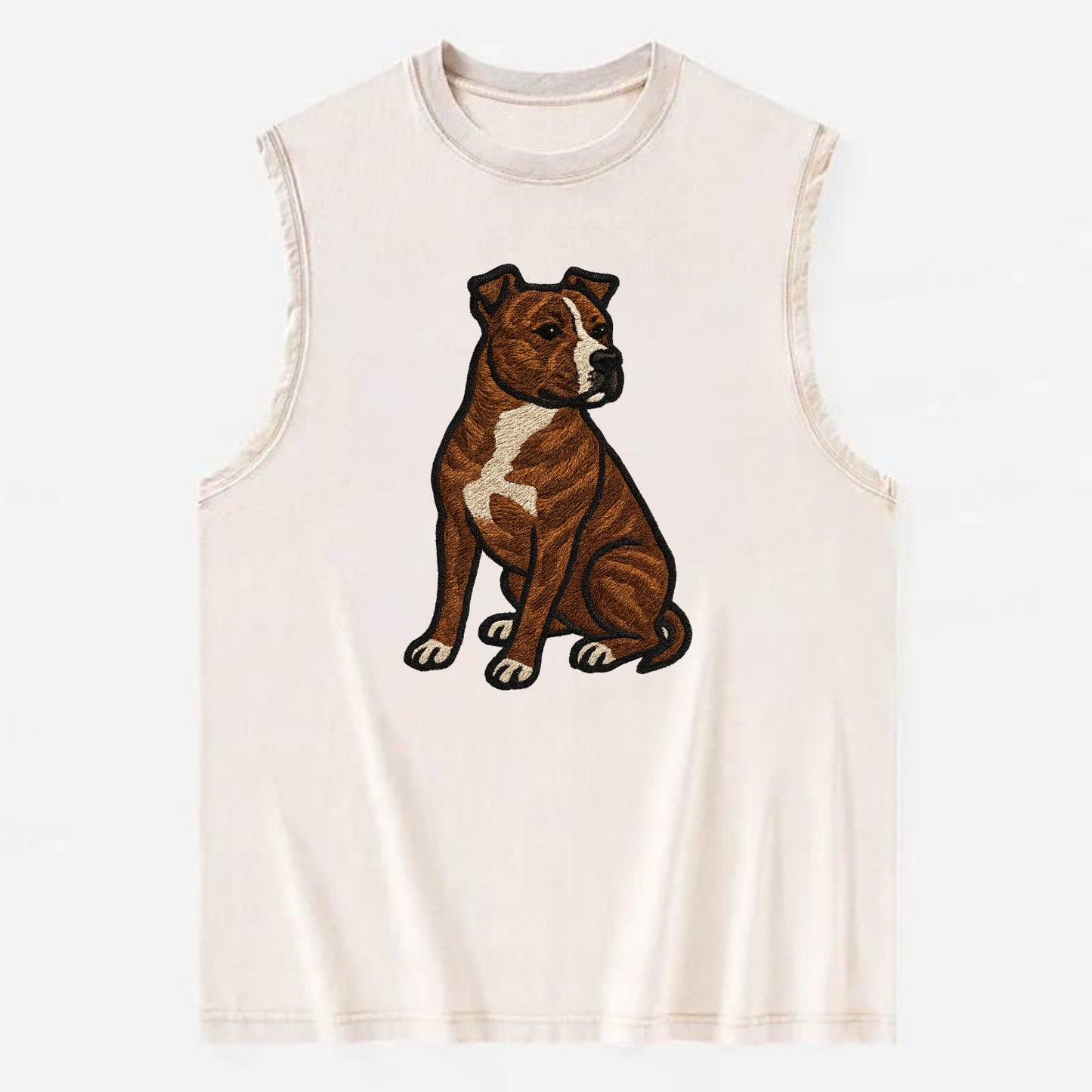 American Staffordshire Terrier - Brindle embroidered pose - Vintage Washed Tank - Beige
