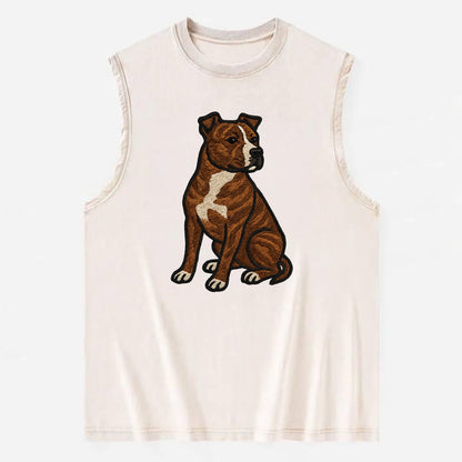 American Staffordshire Terrier - Brindle embroidered pose - Vintage Washed Tank - Beige