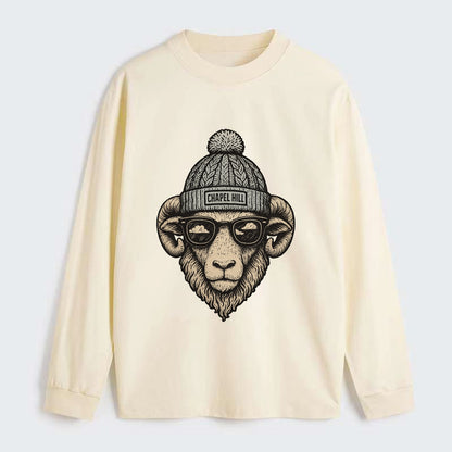 Chapel Hill Tar Heel Ram wearing UNC bea - Classic Long Sleeve Shirt - Beige