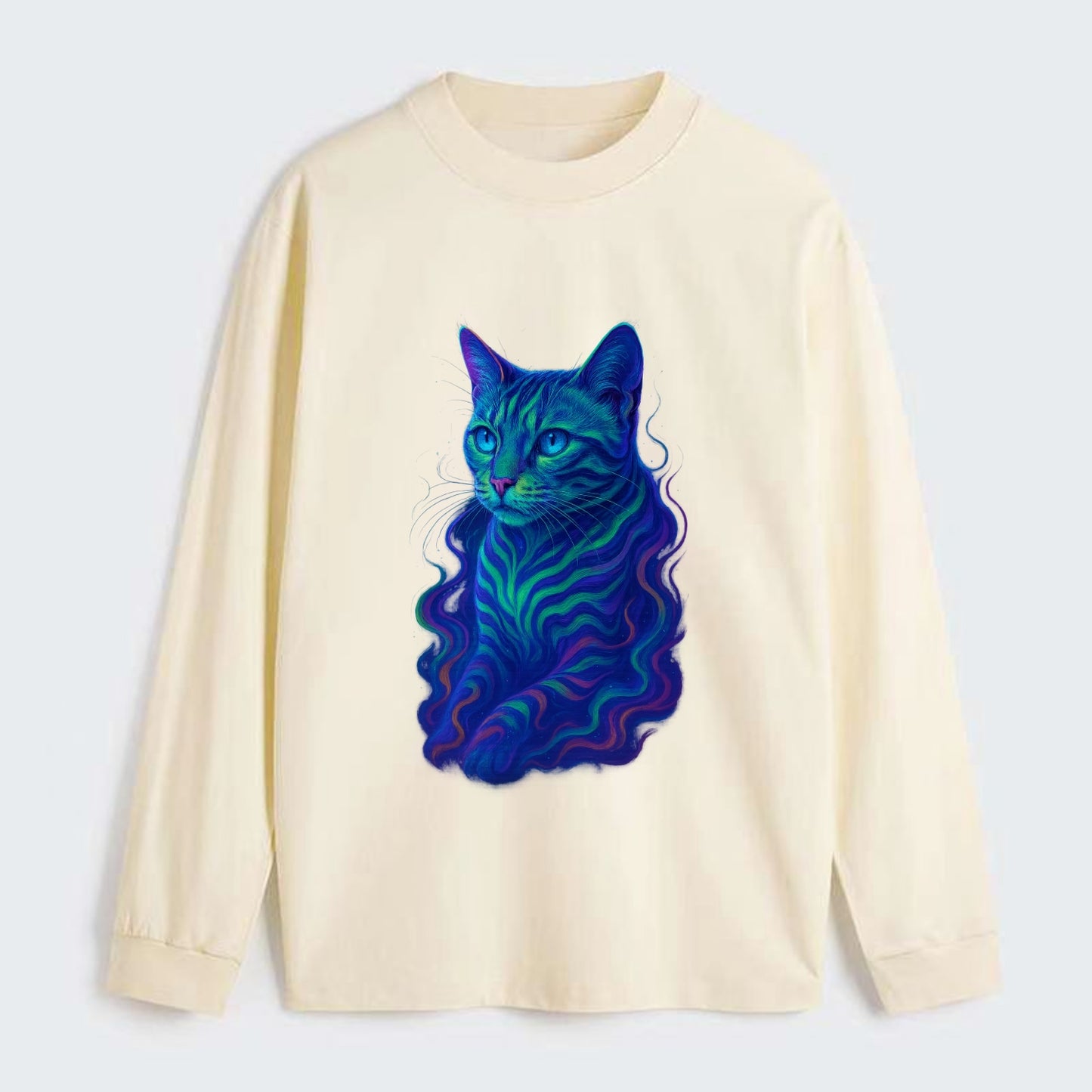 Exotic Bengal cat with aurora borealis colors flowing through its - Classic Long Sleeve Shirt - Beige