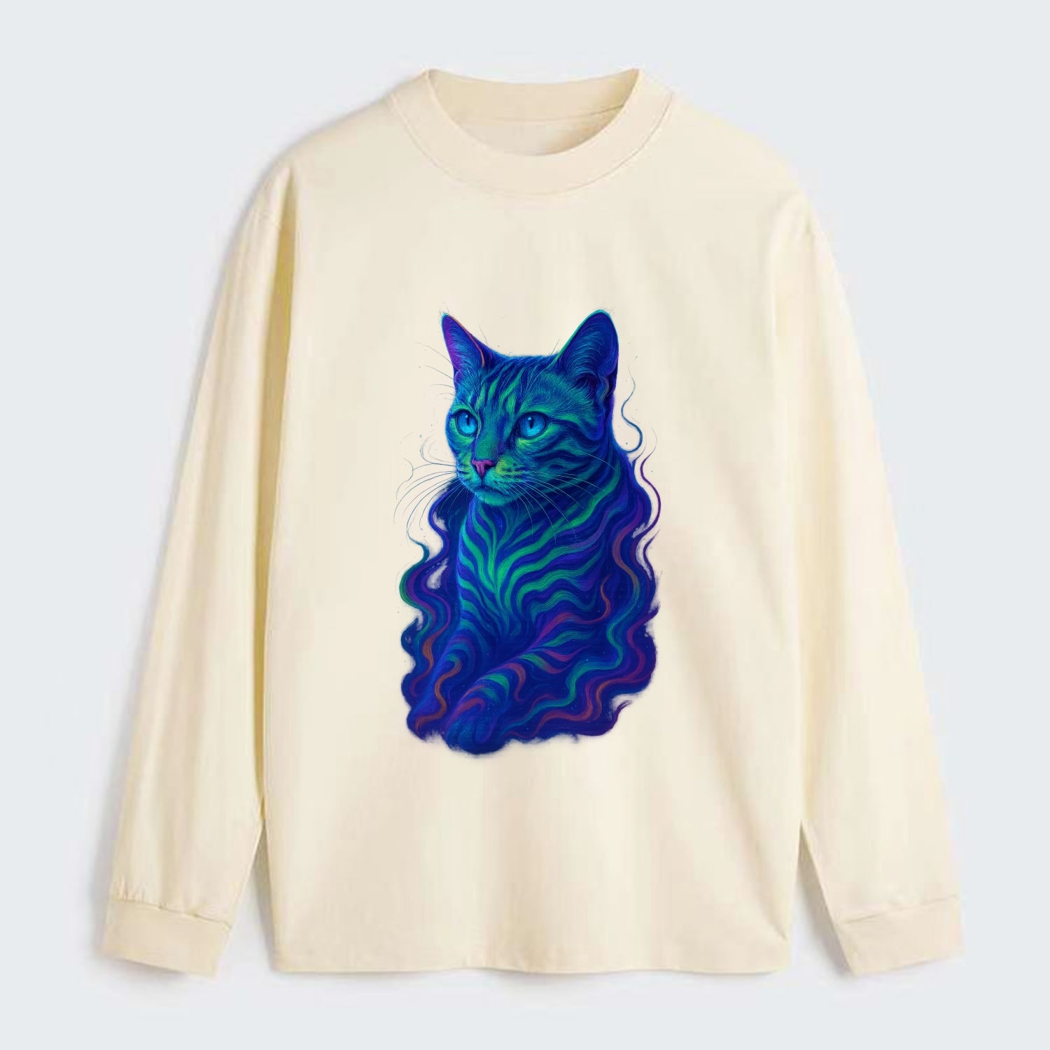 Exotic Bengal cat with aurora borealis colors flowing through its - Classic Long Sleeve Shirt - Beige