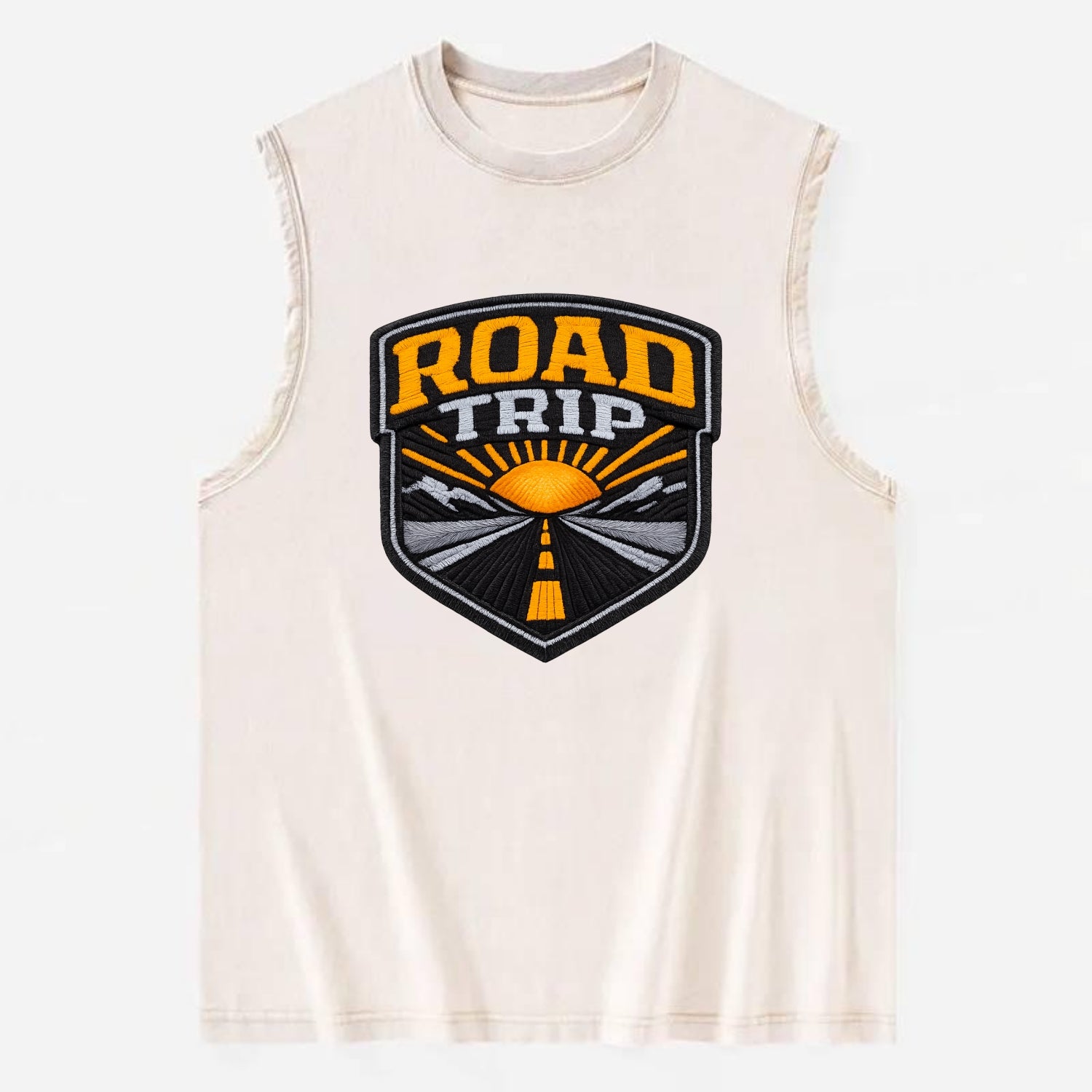 ROAD TRIP - highway and sun in orange and gray , open road - Vintage Washed Tank - Beige