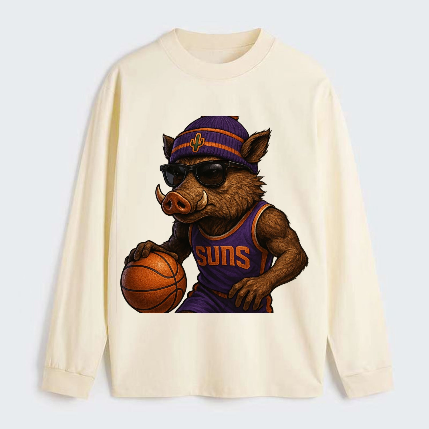 Phoenix Javelina wearing Suns beanie with cactus patch and wayfarer - Classic Long Sleeve Shirt - Beige