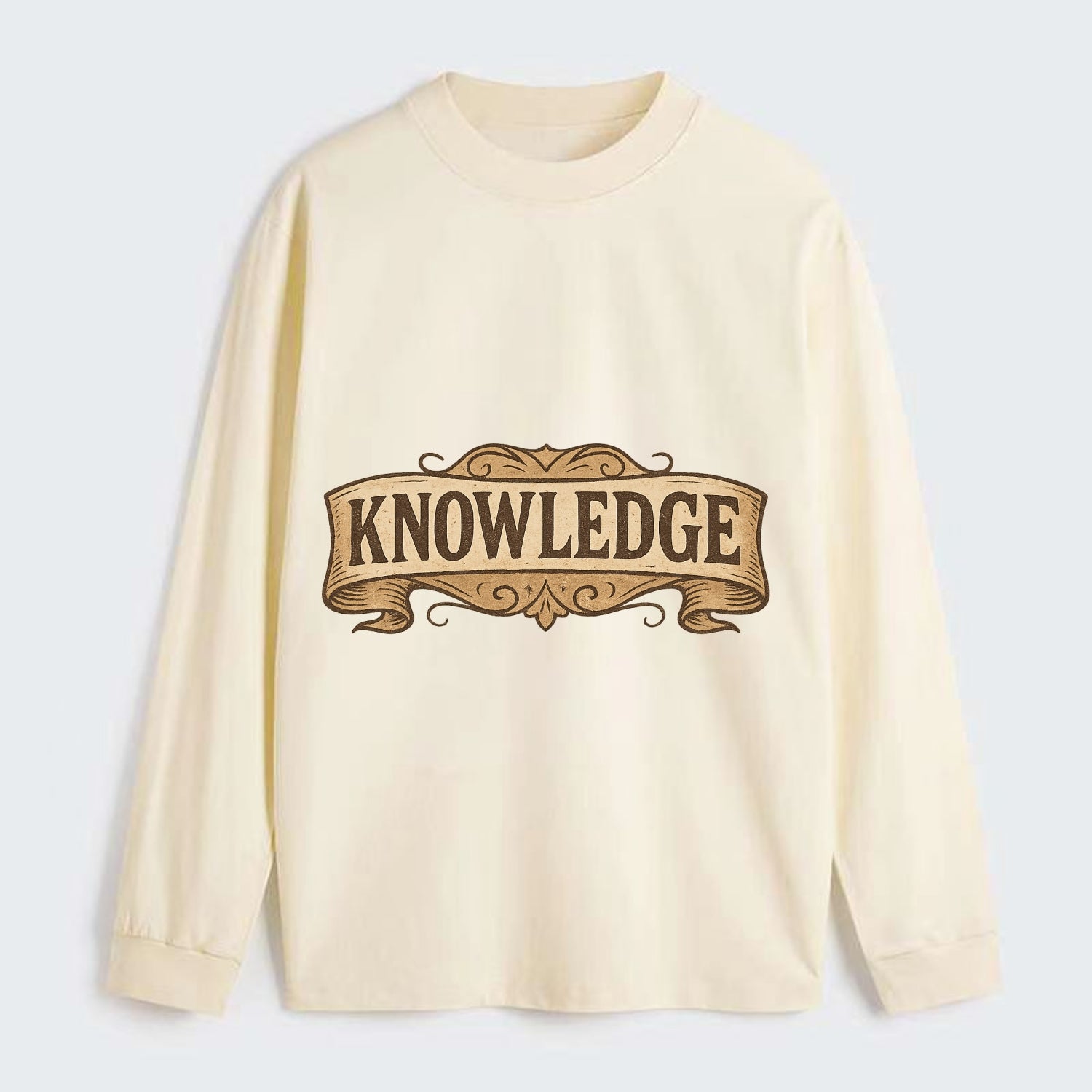 Bold typography design - "KNOWLEDGE" - learning, understanding - Classic Long Sleeve Shirt - Beige