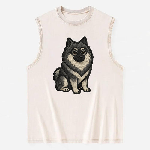 Keeshond - Gray and black spectacles embroidered design - Vintage Washed Tank