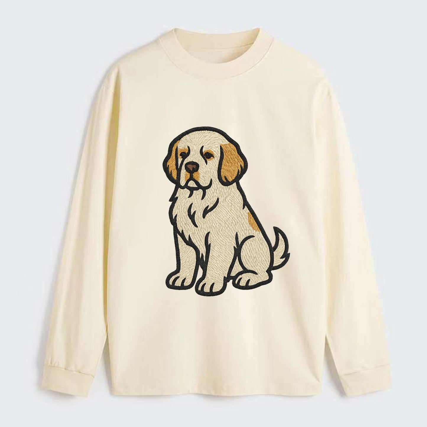 Clumber Spaniel - White with lemon markings embroidered pose - Classic Long Sleeve Shirt - Beige