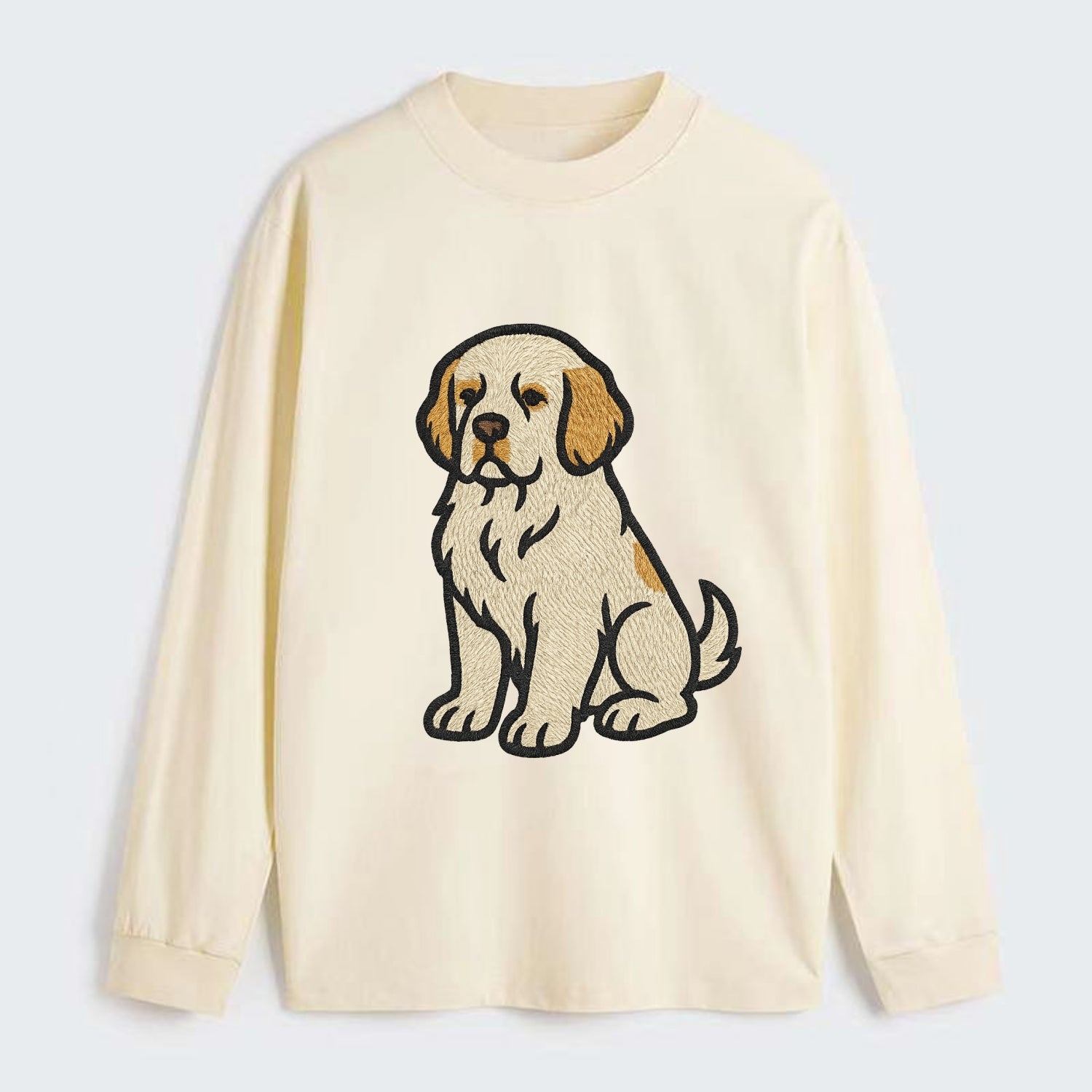 Clumber Spaniel - White with lemon markings embroidered pose - Classic Long Sleeve Shirt - Beige